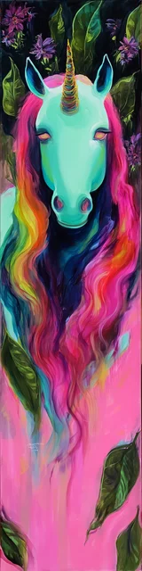 Free colorful bookmark featuring a unicorn with bright pink hair